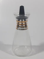 Vintage Oil or Vinegar Glass Cruet Bottle Gold Trimmed 4 1/2" Tall with Black Plastic Stopper