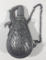 Vintage Antique Reproduction Bulb Shaped Embossed Grecian Style Nude Goddess and God Pewter Metal Rifle Gun Powder Flask Bottle