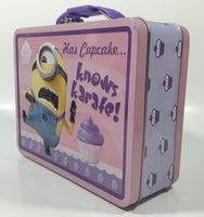 2016 Universal Illumination Entertainment Despicable Me Minions Has Cupcake... Knows Karate! Pink Embossed Tin Metal Lunch Box