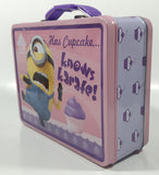 2016 Universal Illumination Entertainment Despicable Me Minions Has Cupcake... Knows Karate! Pink Embossed Tin Metal Lunch Box