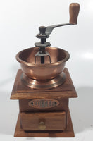 Vintage Style Wood and Copper Toned Metal Coffee Grinder Mill 7 1/2" Tall