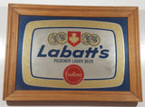 Vintage Labatt's Pilsner Lager Beer 13 1/2" x 18 3/4" Wooden Framed Advertising Mirror Pub Lounge Bar Collectible