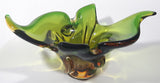 Vintage 1960s Chalet Green and Amber Orange Brown 11 3/4" Art Glass Dish