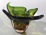 Vintage 1960s Chalet Green and Amber Orange Brown 11 3/4" Art Glass Dish