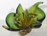 Vintage 1960s Chalet Green and Amber Orange Brown 11 3/4" Art Glass Dish
