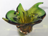 Vintage 1960s Chalet Green and Amber Orange Brown 11 3/4" Art Glass Dish