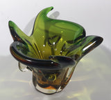 Vintage 1960s Chalet Green and Amber Orange Brown 11 3/4" Art Glass Dish