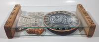 Very Rare Mexico Chichen Itza Mayan Calendar Temple and Masks 10 1/2" Wide Wood and Glass Display