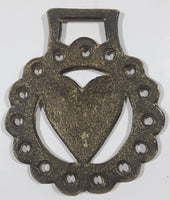 Antique Heart Themed Horse Brass 3 3/8" x 4"