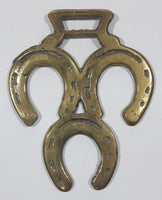 Antique Triple Horseshoe Themed Horse Brass 3" x 3 3/4"