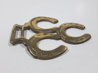 Antique Triple Horseshoe Themed Horse Brass 3" x 3 3/4"