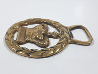 Antique Royal Regal Crown Laurel Wreath Themed Horse Brass 2 5/8" x 3 5/8"