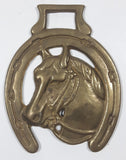 Antique Horse Head in Horseshoe Horse Brass 3 3/8" x 4 1/4"