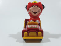 Vintage Tomy Walt Disney Production No. PD-2 Mickey Mouse Fireman Red and Yellow Plastic and Die Cast Metal Toy Car Fire Truck Firefighting Vehicle