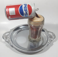 Super Rare 1980s Pepsi Cola Frozen Moments of Aspen Floating Pouring Can and Glass Cup Illusion on Metal Serving Tray