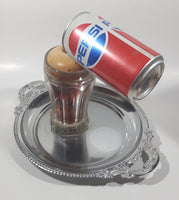 Super Rare 1980s Pepsi Cola Frozen Moments of Aspen Floating Pouring Can and Glass Cup Illusion on Metal Serving Tray