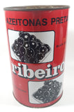 Vintage Ribeiro Azeitonas Pretas Black Olives Large Red 9 1/2" Tall Metal Can Made in Portugal