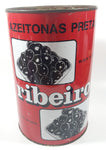 Vintage Ribeiro Azeitonas Pretas Black Olives Large Red 9 1/2" Tall Metal Can Made in Portugal