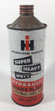 Rare Vintage International Harvester Super Heavy Duty Hydraulic Brake Fluid 997 027 R1 One Quart Metal Can Near Full