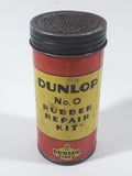 Antique Dunlop Tires No. O Rubber Repair Kit "You'll Be Safer On Dunlop Tires" 4 1/4" Tall Red and Yellow Tin Metal Can