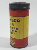 Antique Dunlop Tires No. O Rubber Repair Kit "You'll Be Safer On Dunlop Tires" 4 1/4" Tall Red and Yellow Tin Metal Can