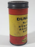 Antique Dunlop Tires No. O Rubber Repair Kit "You'll Be Safer On Dunlop Tires" 4 1/4" Tall Red and Yellow Tin Metal Can