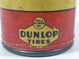 Antique Dunlop Tires No. O Rubber Repair Kit "You'll Be Safer On Dunlop Tires" 4 1/4" Tall Red and Yellow Tin Metal Can