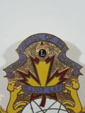 Rare Vintage Lions Club Elliot Lake Uranium Capital Of The World 1 1/2" x 2 1/2" Enamel Metal Lapel Pin with Pickaxe and Shovel Charms