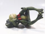 Green Frog with Red Bow Tie 4 1/4" Tall Resin Shelf Sitter Figurine