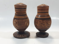 Mexican Carved Etched Wood 5" Tall Salt and Pepper Shakers