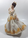 Vintage LJ Lady Jane with Hand Fan White and Orange Yellow Frilled Hand Painted 9 1/2" Tall Ceramic Figurine Statue