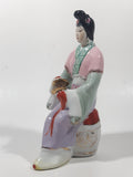 Vintage Japanese Geisha Girl with Symbols 6 1/2" Tall Lustre Lustreware Hand Painted Porcelain Figurine