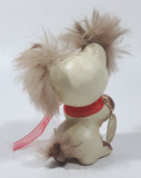 Vintage 1950s Enesco Freddie The Furry Kitten Cat with Fur Hair and Red Bow " Tall Porcelain Figurine Made in Japan
