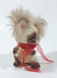 Vintage 1950s Enesco Freddie The Furry Kitten Cat with Fur Hair and Red Bow " Tall Porcelain Figurine Made in Japan