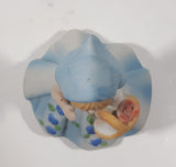 Vintage Girl and Blue and White Floral Dress Wearing a Bonnet and Holding a Basket 4 1/2" Tall Porcelain Figurine
