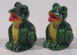 Vintage Green Frog Shaped 2" Tall Ceramic Salt and Pepper Shaker Set with Cork Bottoms Made in Japan