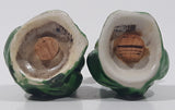 Vintage Green Frog Shaped 2" Tall Ceramic Salt and Pepper Shaker Set with Cork Bottoms Made in Japan