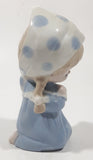 Vintage 1970s Enesco Bedtime Prayers Light Blue and White Praying Girl in Bonnet 5" Tall Porcelain Figurine Made in Japan