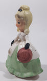 Vintage Victorian Southern Belle Girl in Green Dress White Jacket Holding Red Hat Wearing Black Gloves 5 1/2" Tall Ceramic  Figurine Made in Japan