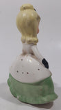 Vintage Victorian Southern Belle Girl in Green Dress White Jacket Holding Red Hat Wearing Black Gloves 5 1/2" Tall Ceramic  Figurine Made in Japan