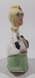 Vintage Victorian Southern Belle Girl in Green Dress White Jacket Holding Red Hat Wearing Black Gloves 5 1/2" Tall Ceramic  Figurine Made in Japan