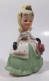 Vintage Victorian Southern Belle Girl in Green Dress White Jacket Holding Red Hat Wearing Black Gloves 5 1/2" Tall Ceramic  Figurine Made in Japan