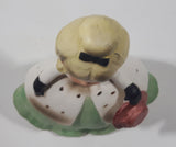 Vintage Victorian Southern Belle Girl in Green Dress White Jacket Holding Red Hat Wearing Black Gloves 5 1/2" Tall Ceramic  Figurine Made in Japan