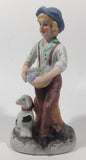 Vintage Man Holding Bowl of Grapes with Dog 6 1/2" Tall Porcelain Figurine