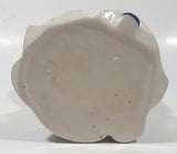 Vintage 1940s Delee Nina Art Pottery Girl In White Dress with Blue Flower 7" Tall Ceramic Makeup Brush Holder Figurine