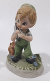 Vintage Cute Boy Holding Stick Bag with Puppy Dog 4" Tall Porcelain Figurine