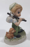 Vintage Cute Boy Holding Stick Bag with Puppy Dog 4" Tall Porcelain Figurine