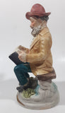 Vintage Man Wearing Hat Smoking Pipe Reading Book 6 1/2" Tall Porcelain Figurine