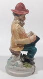 Vintage Man Wearing Hat Smoking Pipe Reading Book 6 1/2" Tall Porcelain Figurine