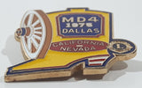 Vintage 1975 Lions Club MD4 Dallas California Nevada Wagon Wheel and Cowboy Boot Shaped 1 1/8" x 1 3/8" Enamel Metal Lapel Pin
